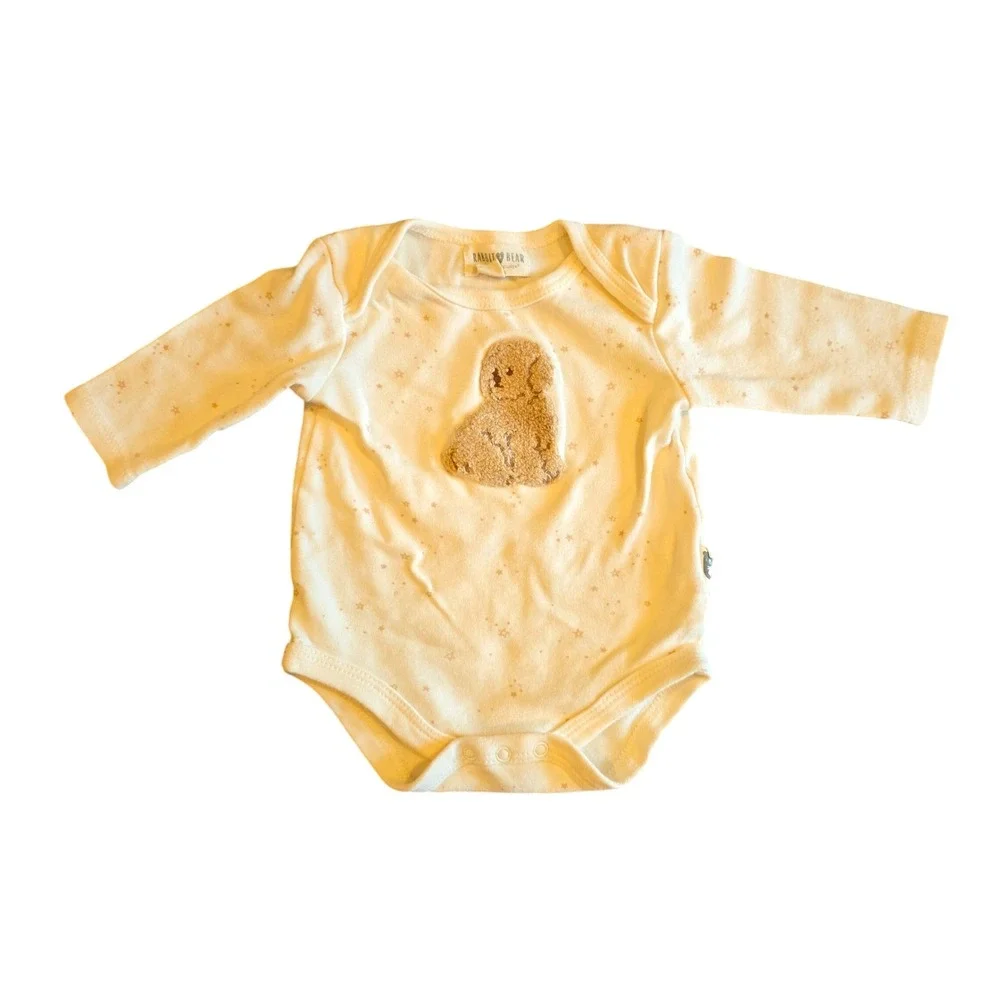 Rabbit + Bear Organic Cotton Puppy Star Bodysuit Long Sleeve Cream 0-3M